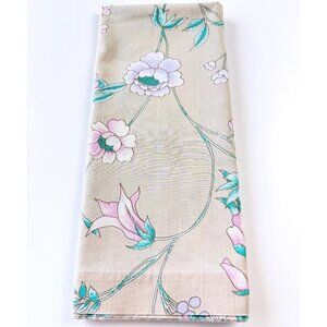 Vintage 70s pillowcase, single beige pillow sham, pink, purple flowers